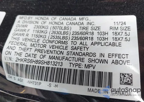 2025 Honda Cr-V Hybrid Sport-L from USA, damaged, VIN 2HKRS6H89SH813213